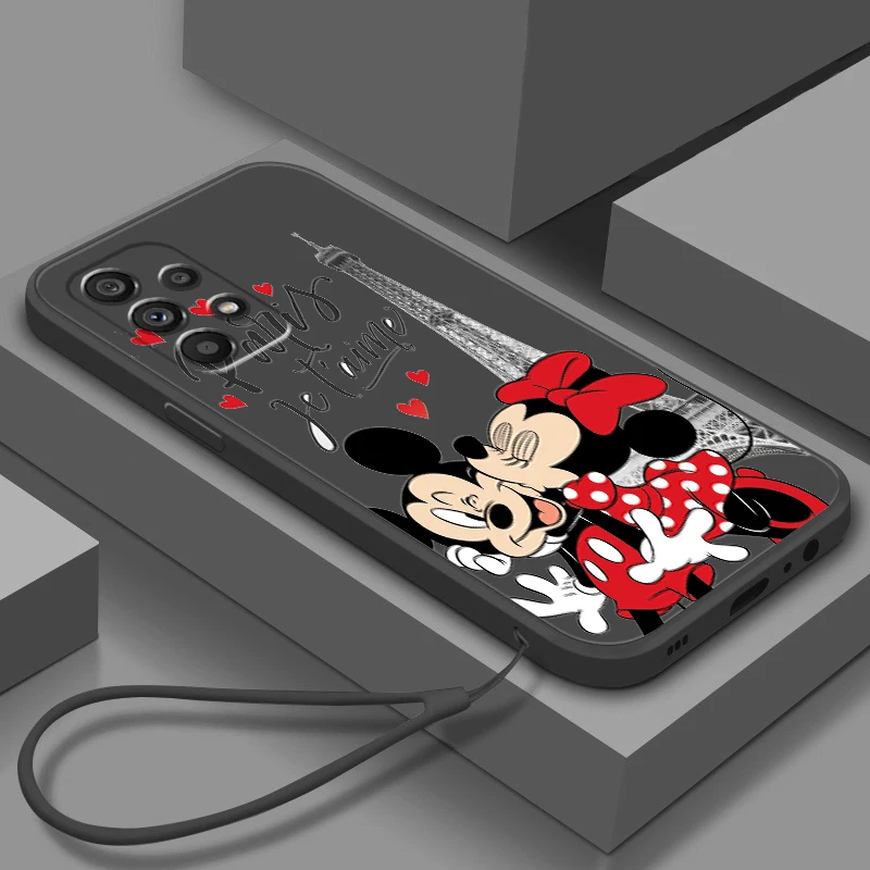 London Mickey Minnie mouse Liquid Rope For Samsung A53 A52 S A33 A32 A51 A71 A21S A13 A73 A50 A72 A23 A04 A12 5G Phone Case