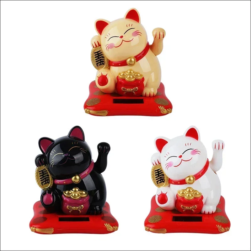 1pcs Solar Lucky Cat Powered  Waving Arm Lucky Cat For Home Office And Car Decor Christmas Birthday New Year Gifts