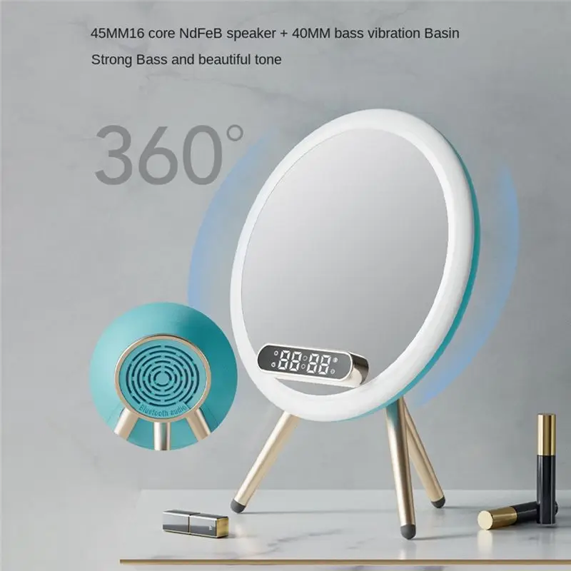 مكبر صوت AABFK Magic Mirror سماعة بلوتوث لاسلكية لسطح المكتب، مرآة مكياج خفيفة، مكبر صوت للتحكم الصوتي بالذكاء الاصطناعي لسطح المكتب - أزرق #1
