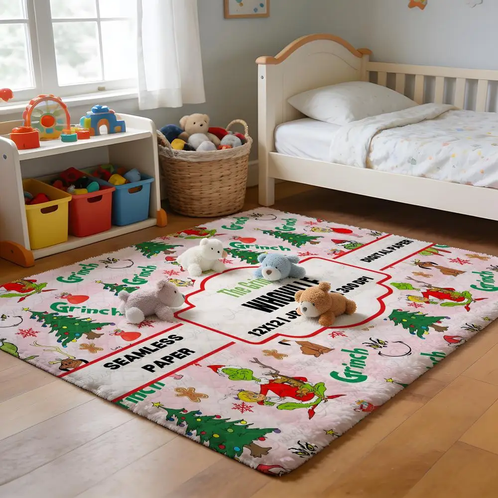 

Floor Mat Soft Flannel Rug Non-Slip Absorbent Mat for Bathroom Bedroom Home Decor How The G-Grinch S-Stole Christmas