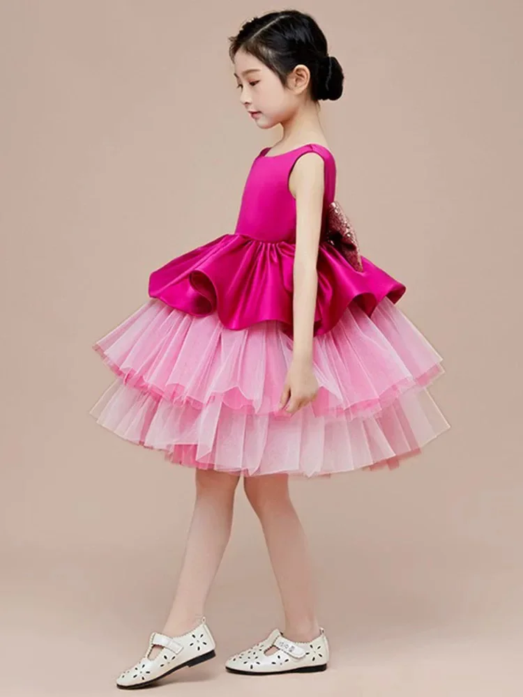 Baby Girls First Birthday Party Dresses For Children Princess Ball Gown Infant Tutu Tulle Dress Toddler Girl Rose Red Vestidos