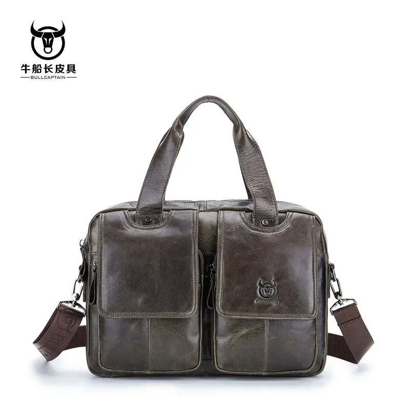 Men's leather multifunctional briefcase retro shoulder bag crossbody headband layer cowhide fashionable portable messenger bag