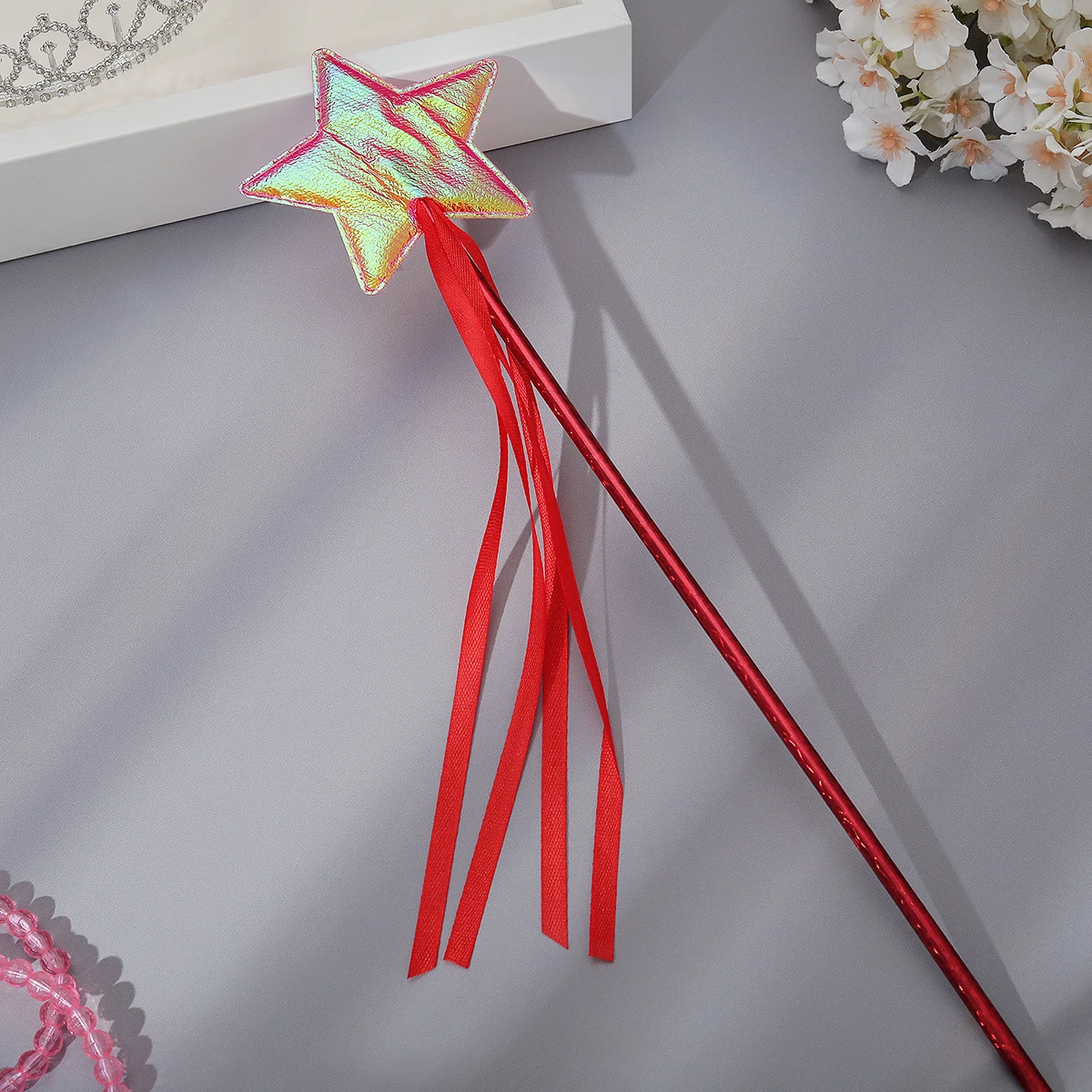 Cosplay party costume props Princess magic wand five-pointed star fairy wand ceremony ribbon stick cat stick 1 set 1 piece.