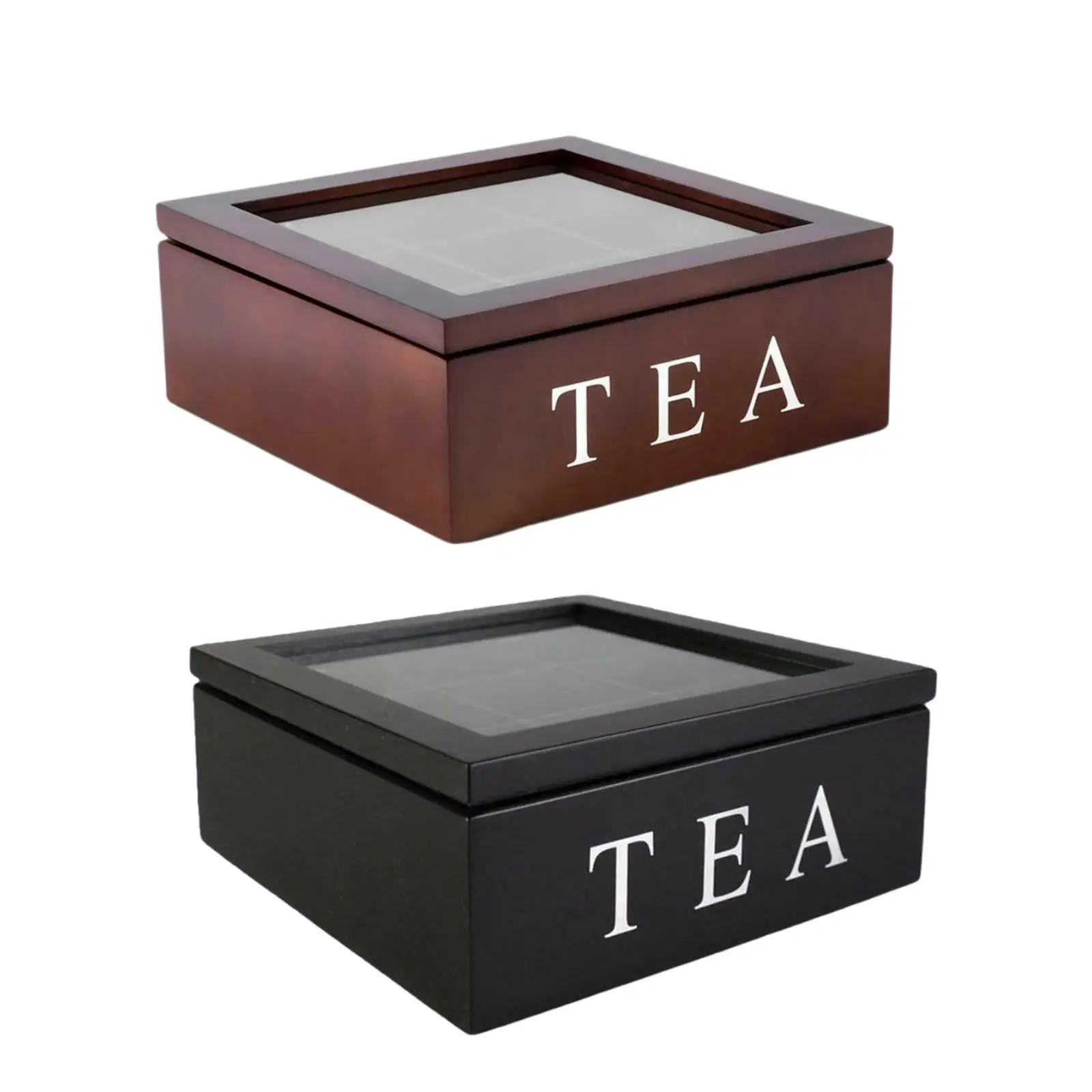 Wooden Tea Box with Viewing Window with Lid Home Tea Bag Box for Assorted Teas and Condiments Instant Coffee Packets Creamers