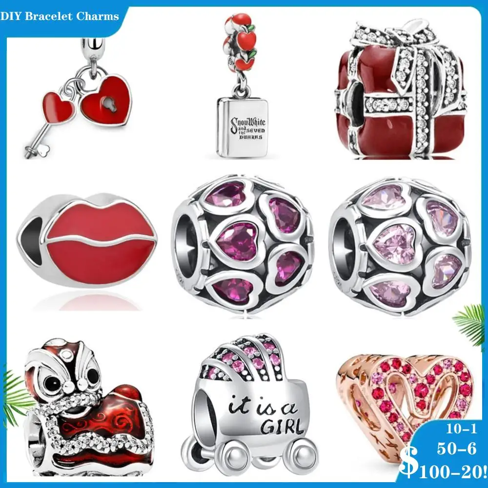 

New Silver 925 Charms Heart Lips Present Baby carriage Charm Beads Fit Original Pandora Bracelet Charm Jewelry Gift