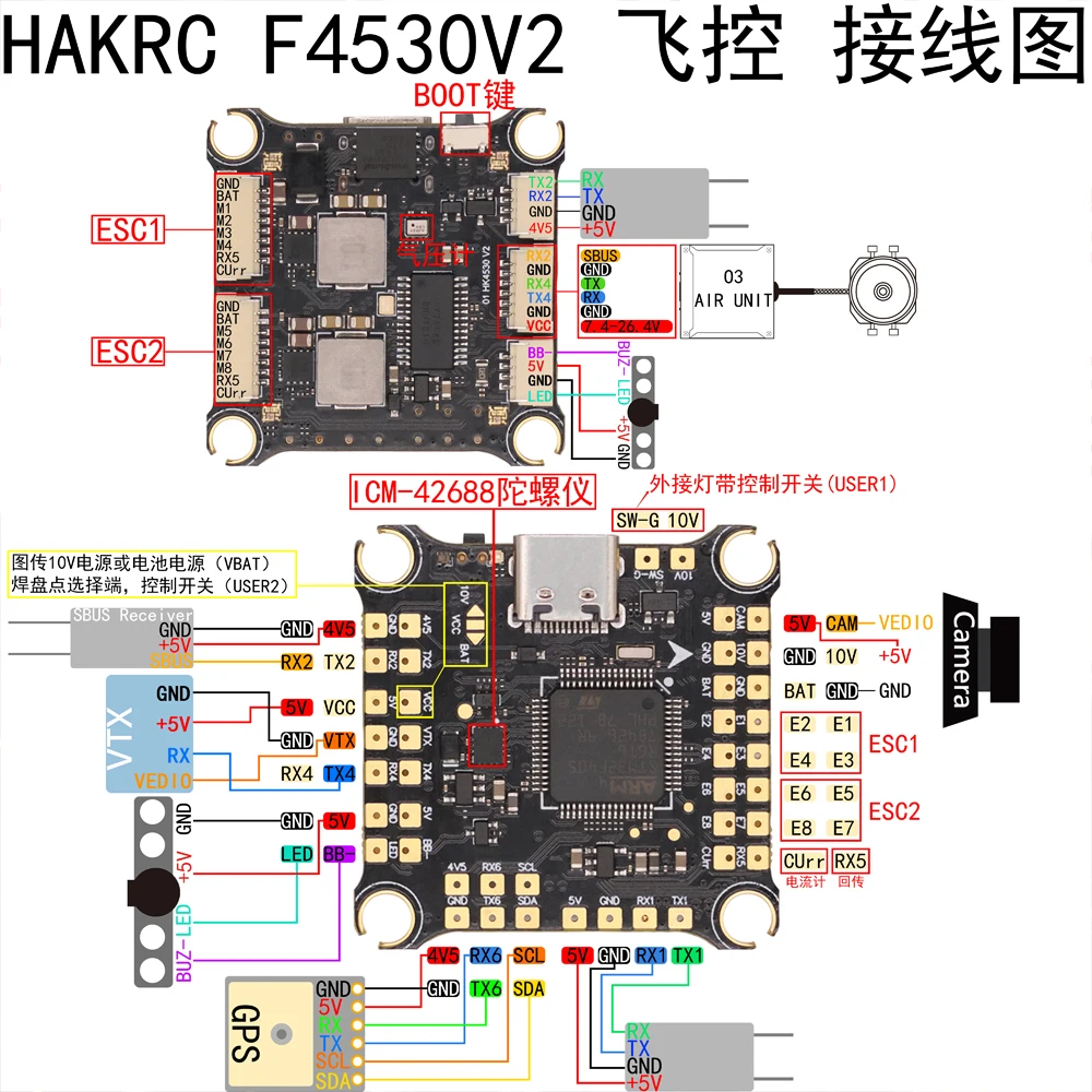HAKRC F4530V2 F405 Flight Controller STM32F405 2-6S 30.5x30.5mm OSD Barometer 10V BEC for DJI Air Unit FPV Drone ArduPilot INAV