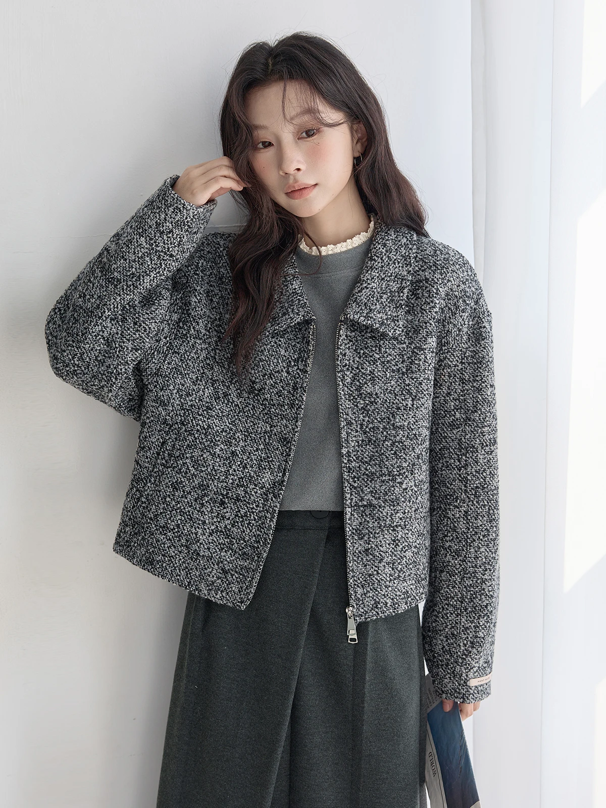 

HuiXi Women's Knitted Patchwork Jaet Casual Versatile Ele Top for Winter 2025 Commute Sle Stand Fit Long Sve