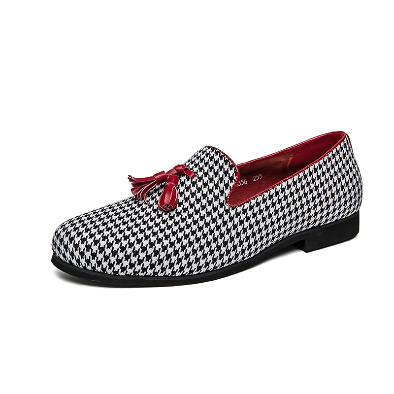 houndstooth men loafers cow suede leather shoes party nightclub dress slip on summer shoe comfortable sneakers zapatos hombre