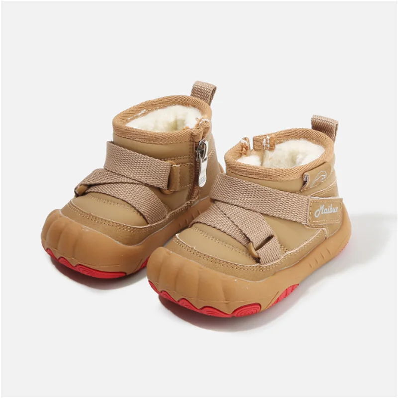 

2025 New Winter Baby Shoes For Boys Leather Waterproof Shoes Warm Plush Toddler Kids Shoes Fashion Girls Boots 16-26