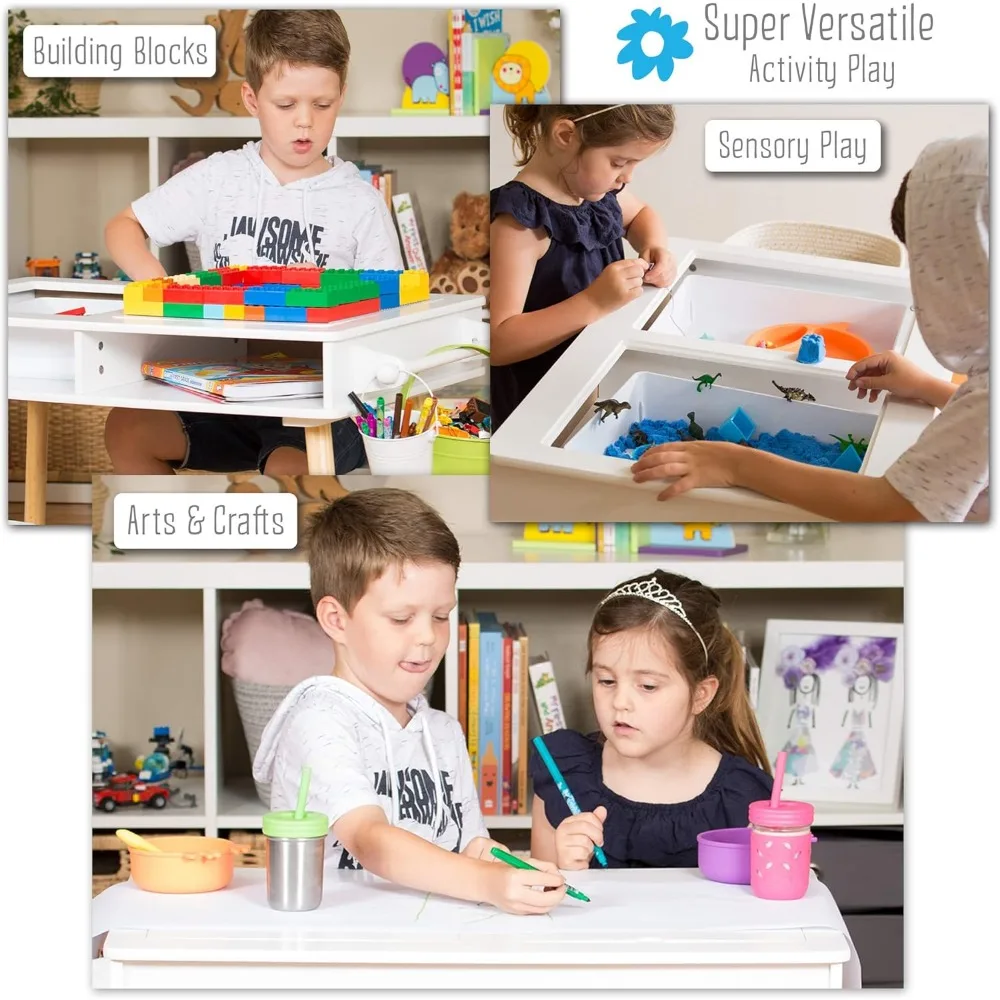 Elch und Freunde Kinder/Kleinkind Multi-Aktivität Tisch | Bausteine Schreibtisch | Tisch mit Lagerung | Bastel spieltisch plus Papierrolle