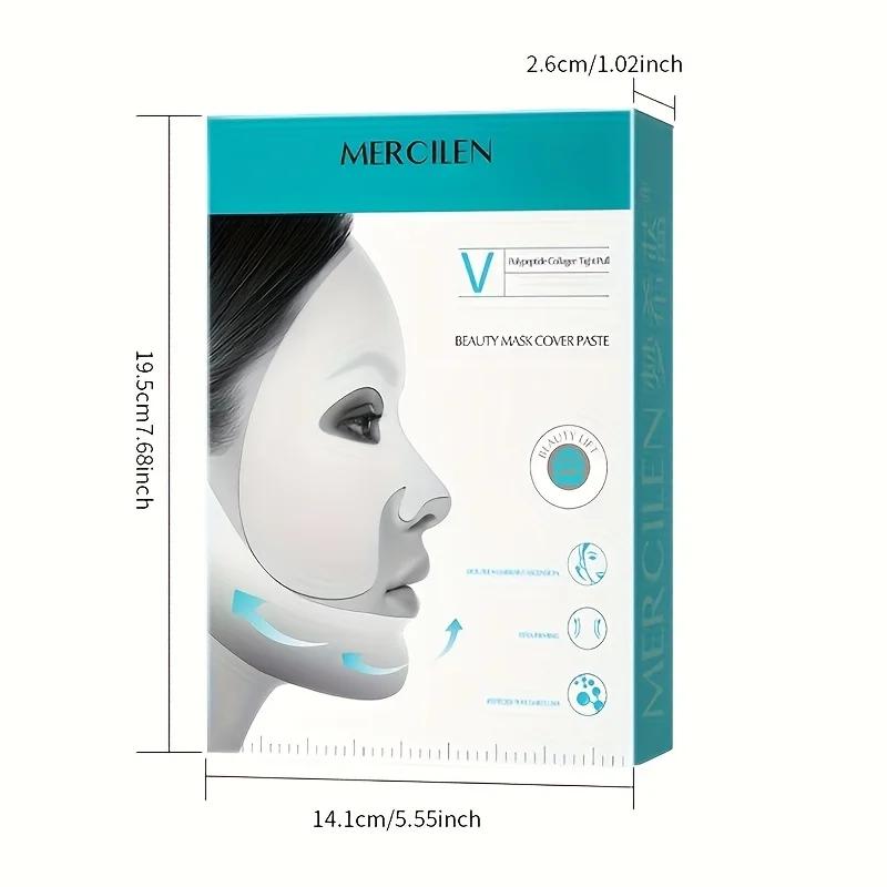 Mercilen Polypeptide Collagen Firming and Lifting Beauty Mask Set 40g*5 sets, rich in collagen and hyaluronic acid, V-shaped lifting mask, deeply moisturizes and firms the skin, facial lifting mask, soft and comfortable facial shaping device, beauty aid tool, facial sculpting mask