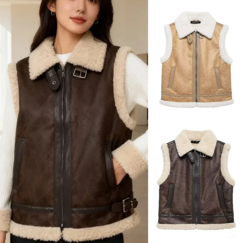 

Осень/зима, жилет на флисовой подкладке Тедди, новинка 2025, модный элегантный усовершенствованный удобный жилет для женщин