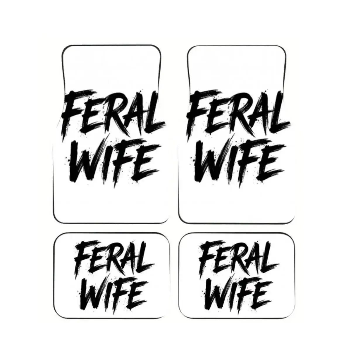 

4Pcs "Feral Wife" Brushstroke Text Car Floor Mats Universal Anti-Slip Front Rear Carpets Funny Wife Quote Auto Accessories