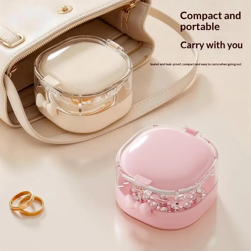 Simple Ins Jewelry Box, Double-Layer With Mirror, Portable Travel Studs Necklace Ring Storage Box