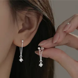 New Zirconic Block Drop Long Chain Link Stud Earrings for Women Girls Elegant Temperament Personality Party Jewelry Accessories
