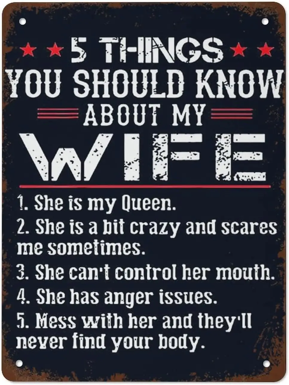 Vintage Tin Sign 5 Things You Should Know About My Wife Metal Poster Retro Plaque Wall Decor Gift For Garden Men Cave Garage Cla