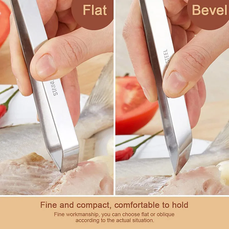 Stainless Steel Flat Slant Tongs Pliers 2Pcs Fish Bone Tweezers Hair Pliers Pin Bone Removal Seafood Removal Clip Kitchen Tool