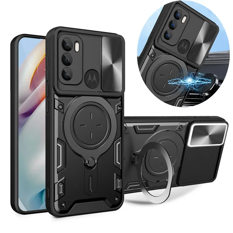 Slide Camera Protect Armor Stand Phone Case For Motorola Moto G84 G54 G14 G71 G53 G52 G62 G60 G73 G72 G32 E32 E13 E22i E20 4G 5G