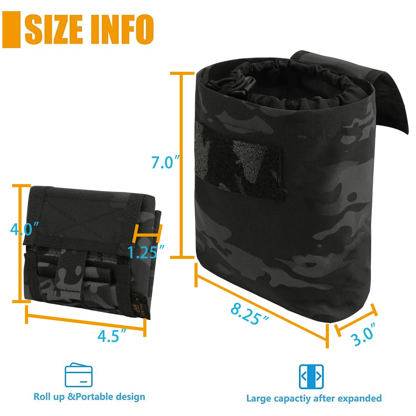 KRYDEX Tactical MOLLE Foldable Dump Pouch Magazine Recover Drop Pouch Roll-up Compact Hunting Tool Accessories Waist Utility Bag