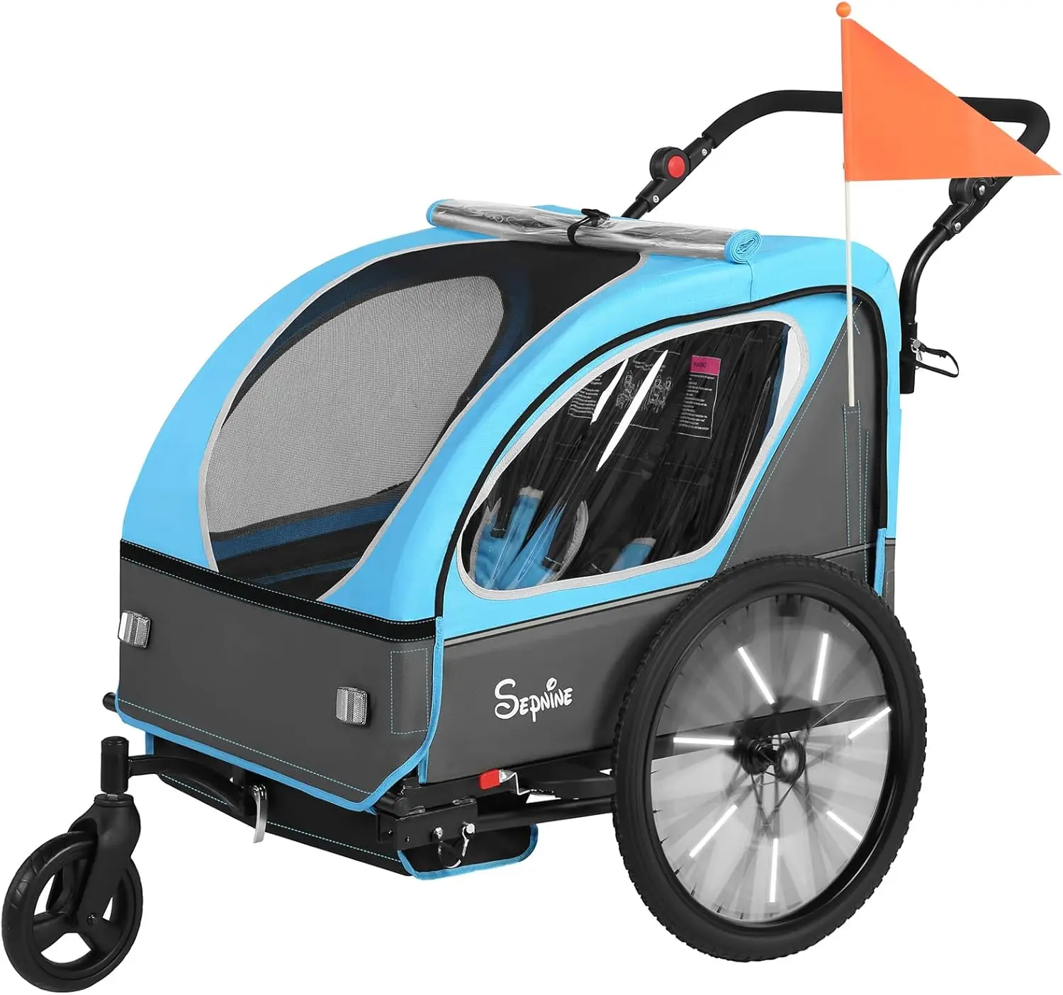 

2 in1 Canopy Carrier Converts to Pushcart Suitable for 1 to 2 Toddlers, Kids, Quick Attach to Bike, Foldable, with 5-Point