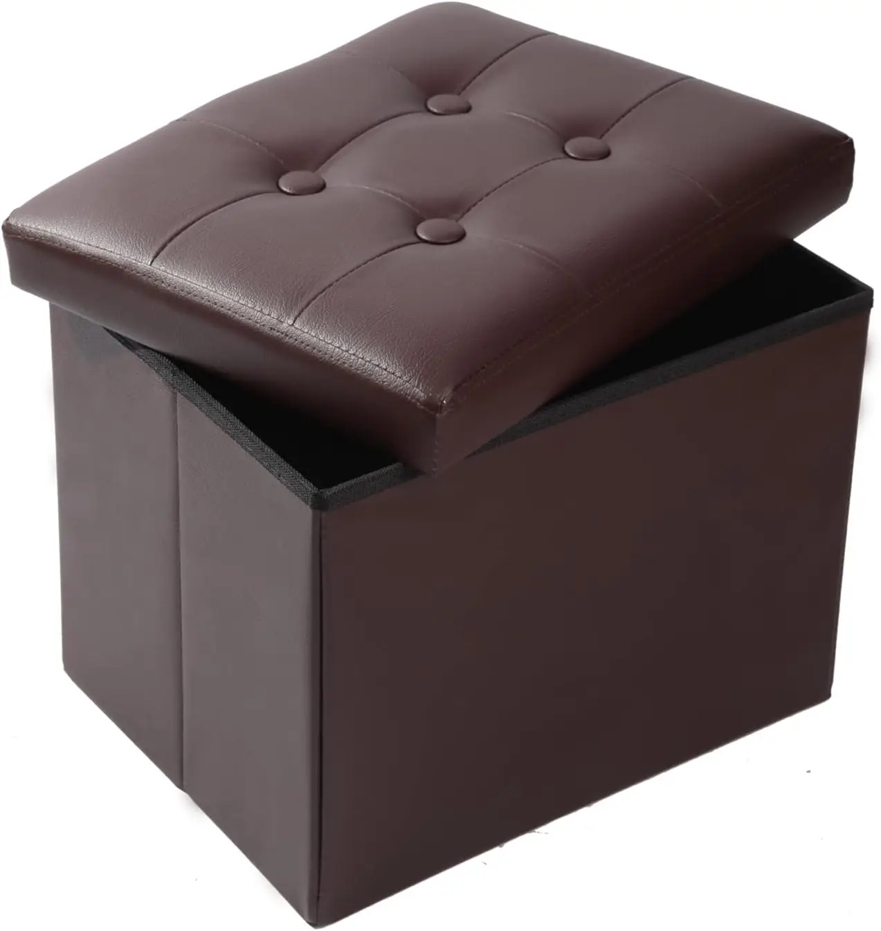 

Brown Leather Storage Ottoman Footrest Stool, 17X13X13Inches, Modern Style