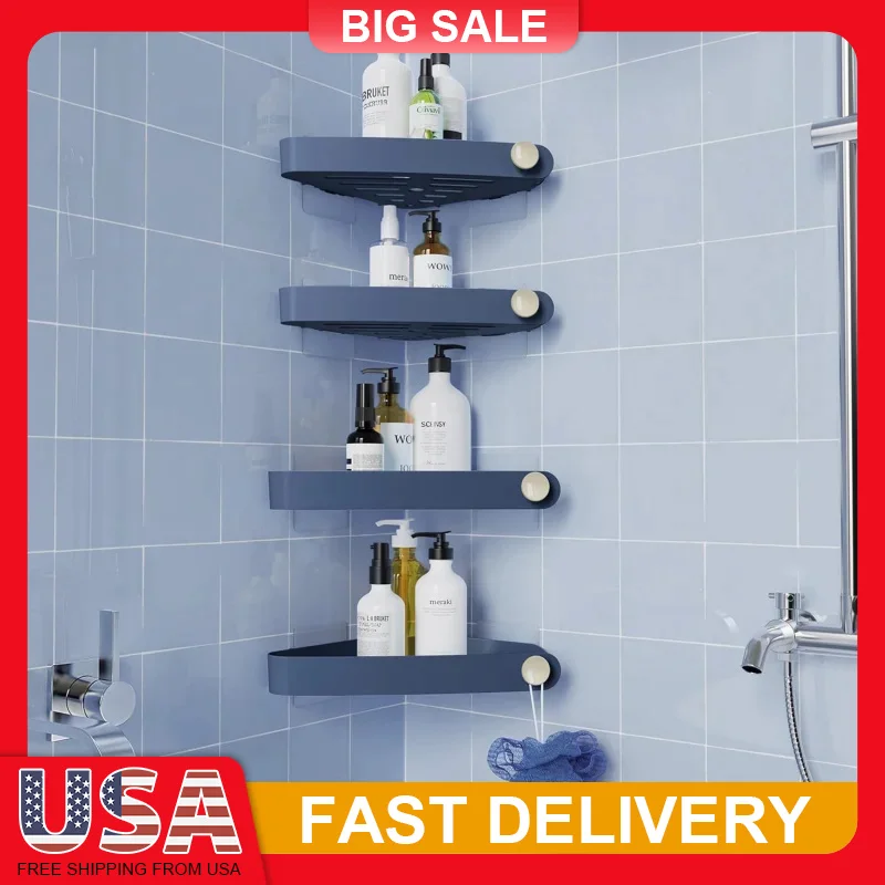 

4 Pack Space Saving Corner Shower Caddy Adhesive Bathroom Shelf Organizer Rust Free Plastic Easy Install Storage Rack