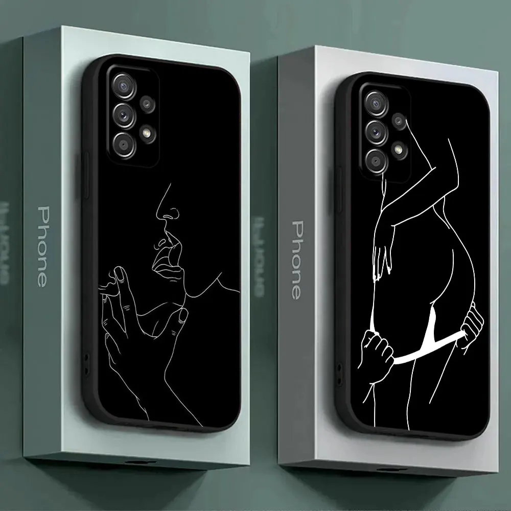 For Samsung Galaxy A55 Case A54 A52 A53 5G A51 A34 A35 A33 A32 A50 A72 A71 A30 A7 A9 Case Soft Cover Sexy Line Lover Couple Kiss image 2
