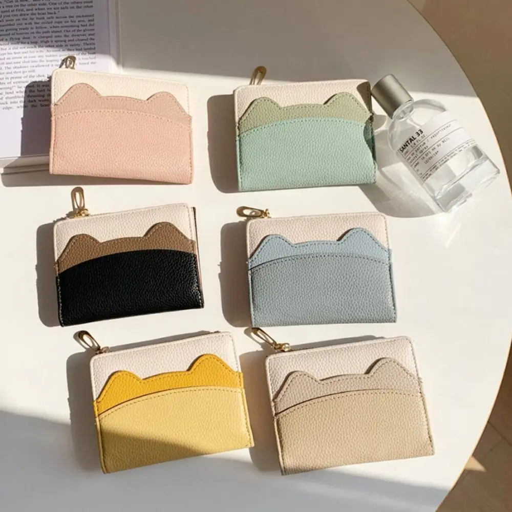 

Мини-плошной цвет, короткий кошелек с кошачьими ушками, слот для нескольких карт, корейский стиль, кошелек для монет, клатч, карман для карт, милая женская сумка для карт