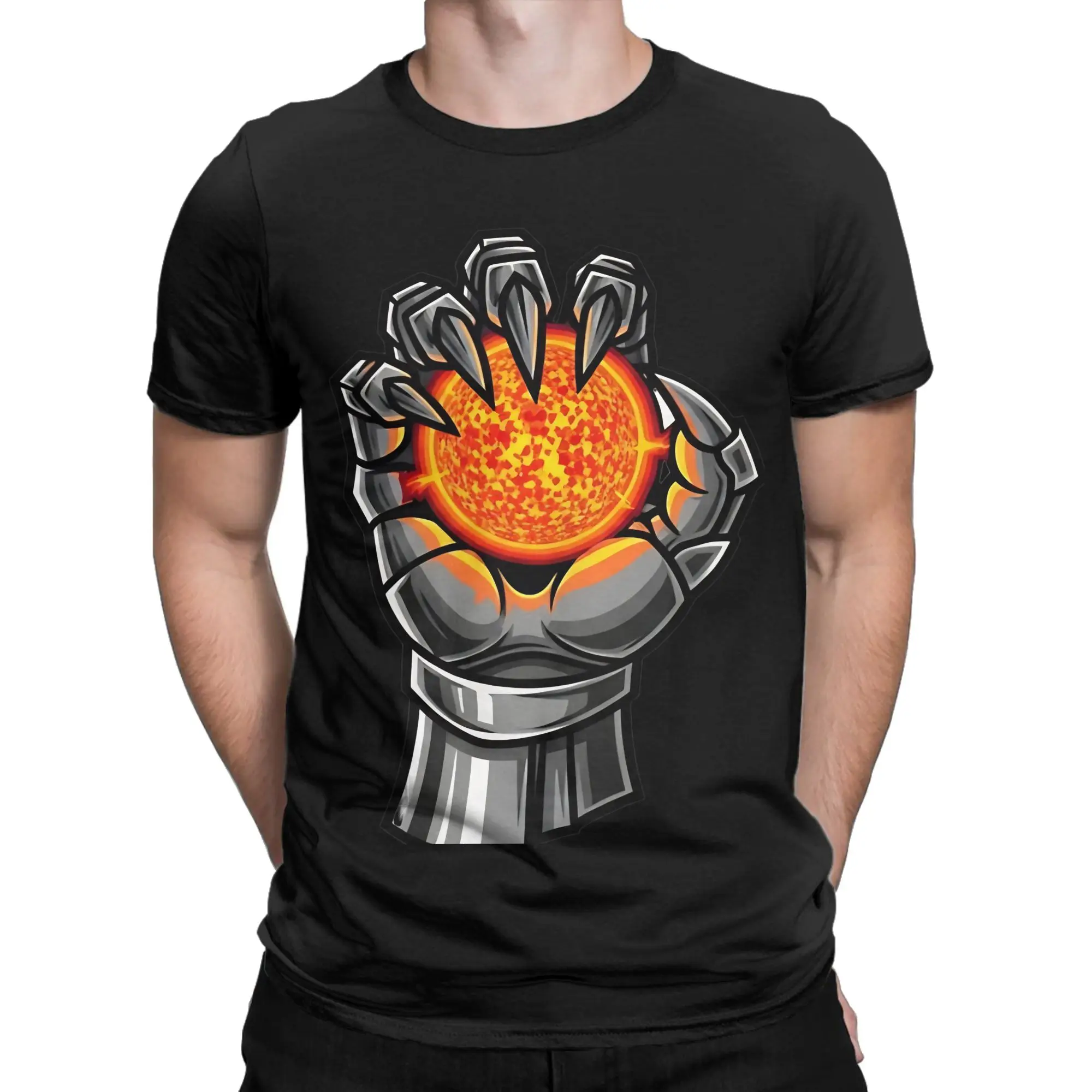 Mechanical Gauntlet Holding Solar Core   Fantasy Vector Novelty Graphic 100% Cotton T-Shirt Armored Core Tops Tees For Men