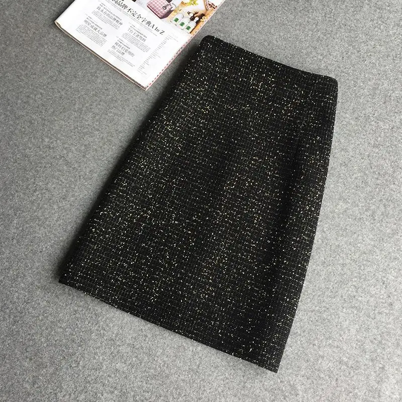 

Корейская мода, осень-зима, шерстяная женская однотонная молния, яркий шелк, простота, шикарная короткая юбка-миди с высокой талией и запахом на бедрах