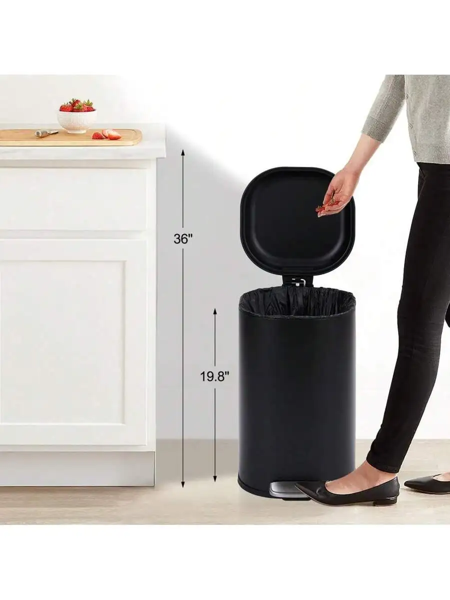

30L Stainless Steel Step On Trash Can With Soft Close Lid For Kitchen Bathroom