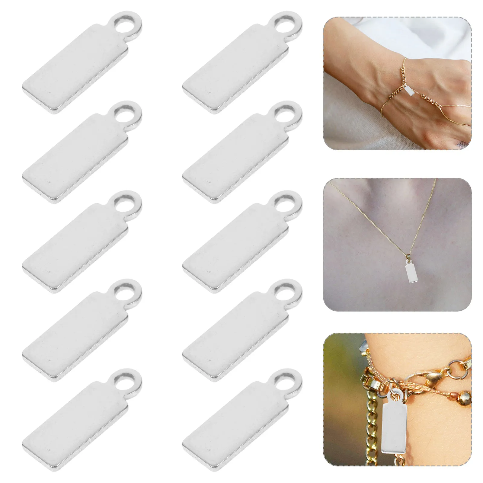 100Pcs Stainless Steel Rectangle Stamping Blanks DIY Jewelry Making Pendant Charms Engraving Blank Tag Necklace Bracelet