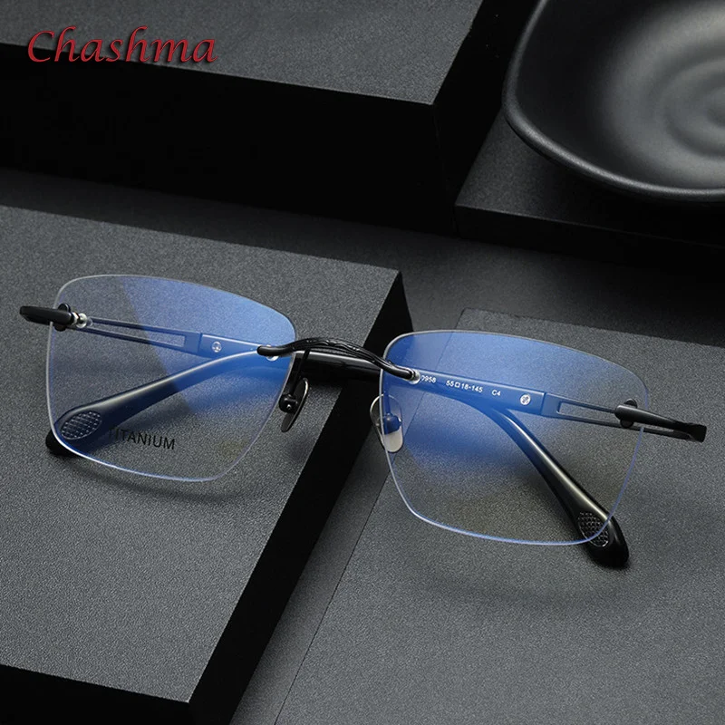 Chashma Prescription Glasses Elegant Fashion Optical Rimless Eyewear Eyeglasses Frames Pure Titanium High End Ultra Light Gafas