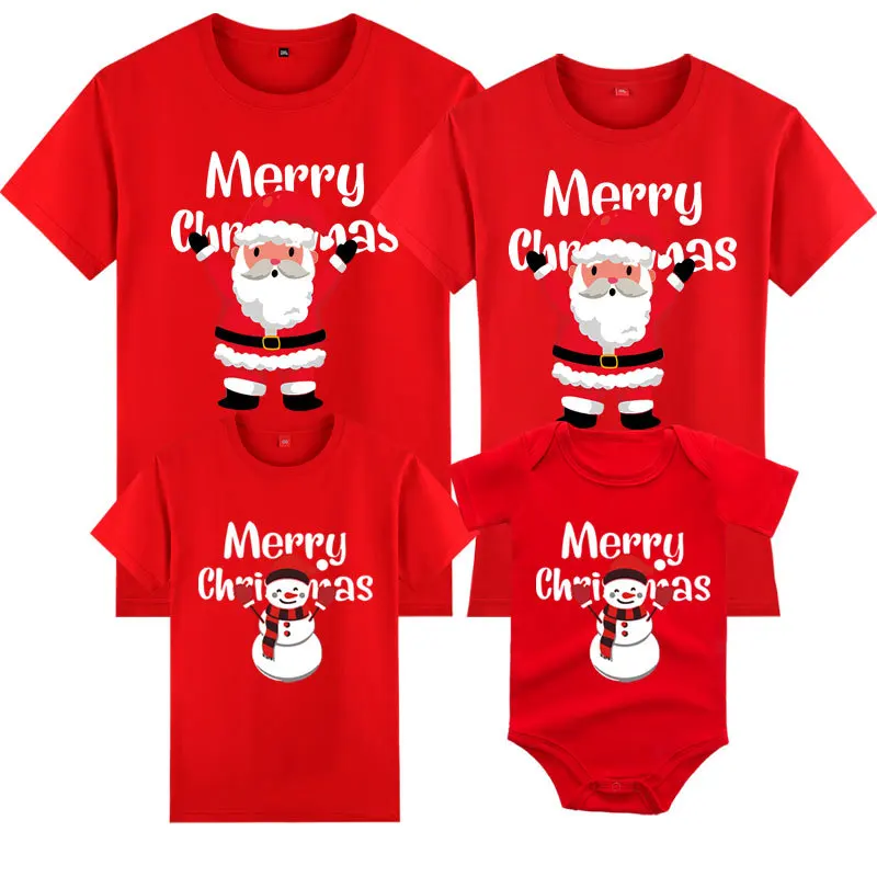 

Merry Christmas Family Matching Clothes Mom Dad Son and Daughter Tops Kids Couple Tees
