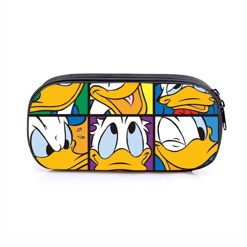 Disney Donald Duck Cartoon Pencil Case for Student Double Layers Portable Zipper Pencil Storage Bag Children School Pen Bag Gift