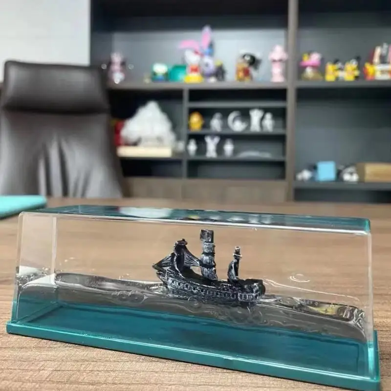 Black Pearl Ship in a Bottle Black Pearl Cruise Ship Wavy Boat in a Box Acrylic Resin Ship Mode Room Decoration Craft Ornaments