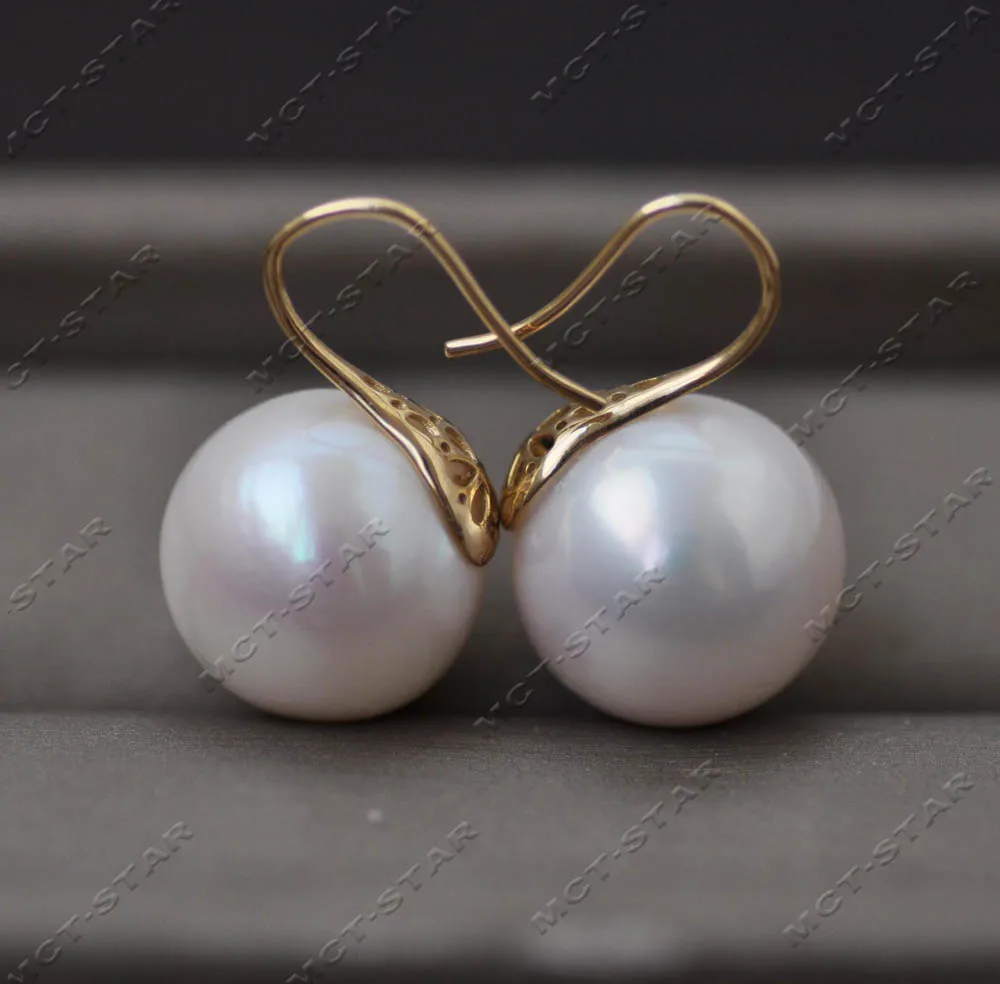 MTC·STAR  Z13299 A++ 14mm White Round Keshi Edison Pearl 14k Solid Gold High-heel Earring Custom Jewelry view 3