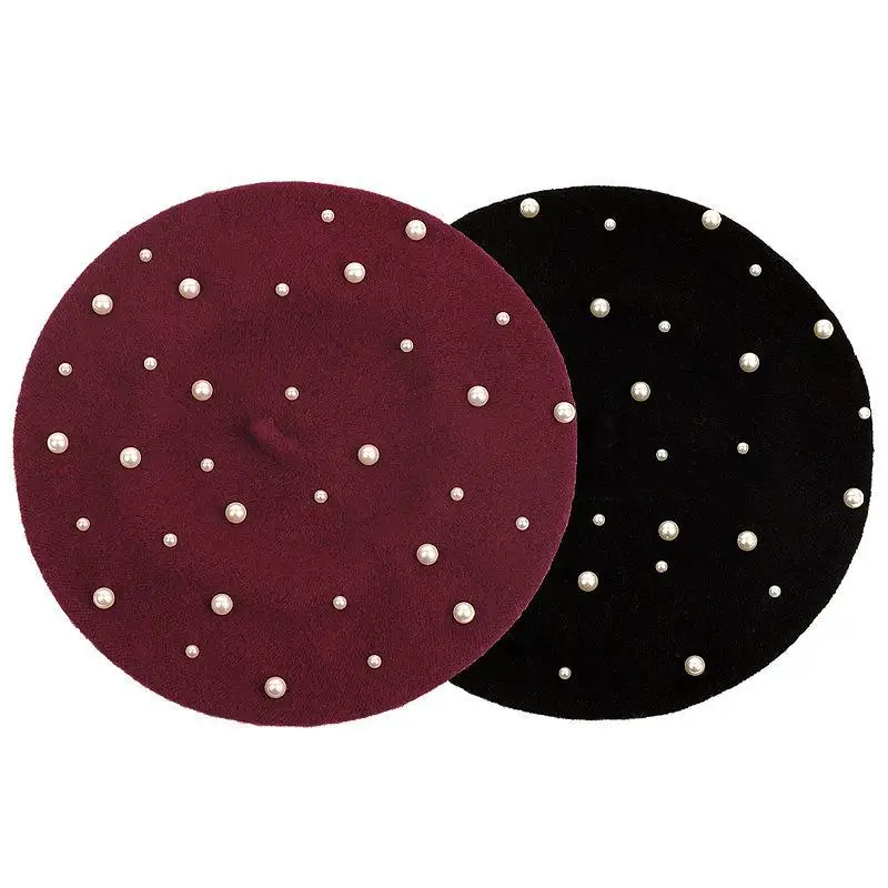 パールウールベレー帽つばなしレトロ帽子画家ドームハット多用途パンプキンニット帽子女性ボンネットリュクスゴロコルテイズラナ4m823