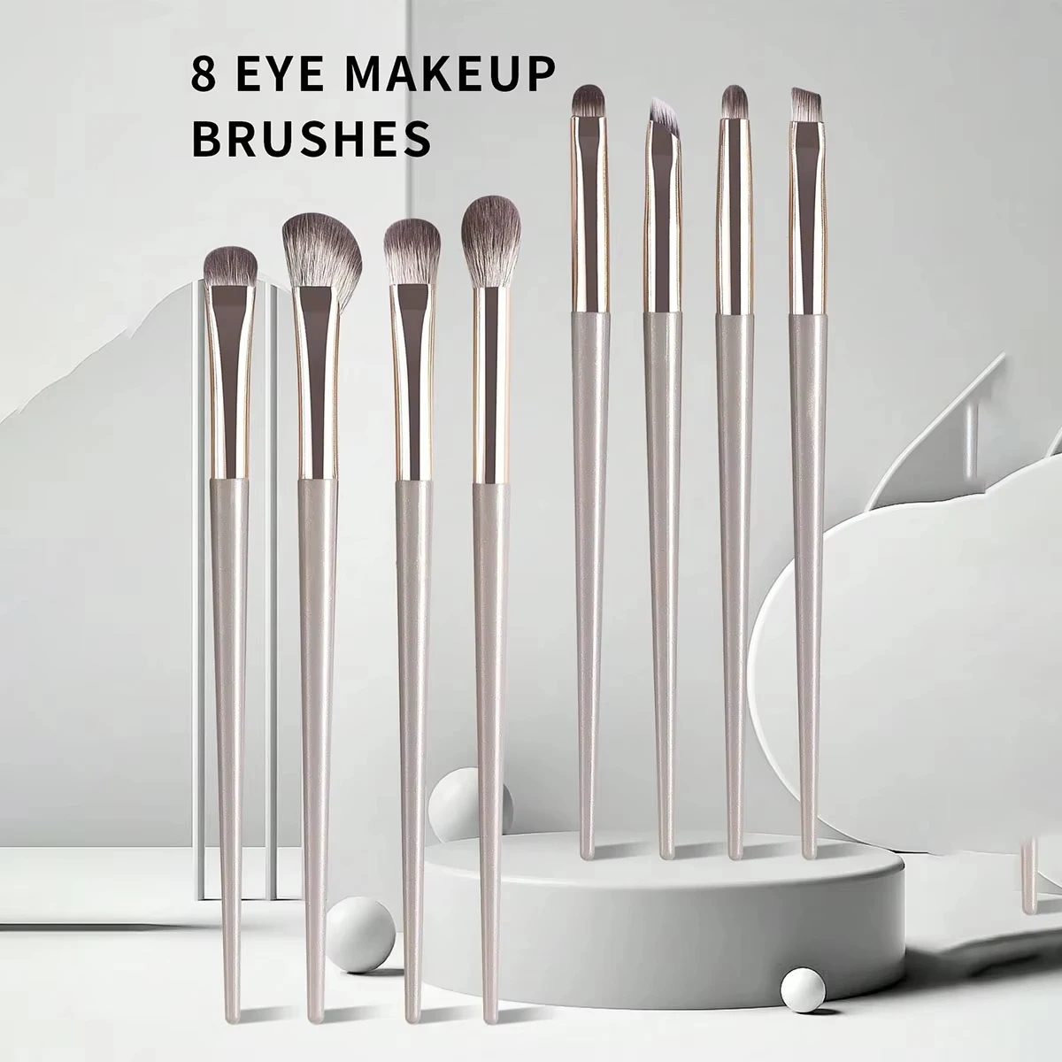 Tragbares Augen-Make-up-Pinsel-Set in Champagner-Silber, 8 Stück/Packung