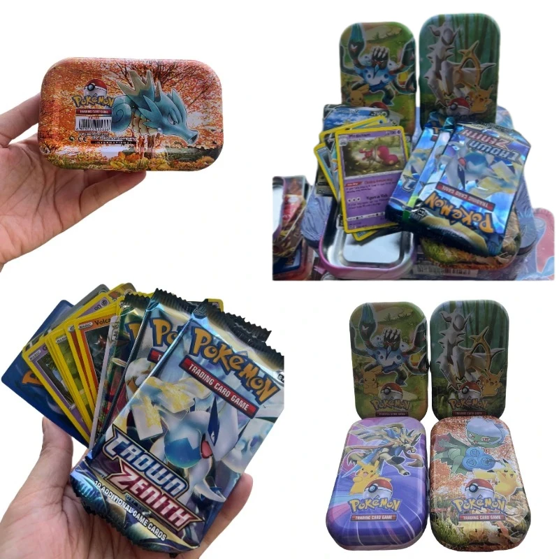 English 41/48/68/118/210 PCS Iron Metal Box Pokemon Trading Game Card Pokémon SCARLET VIOLET Pokemon Booster Playing Cards Toy