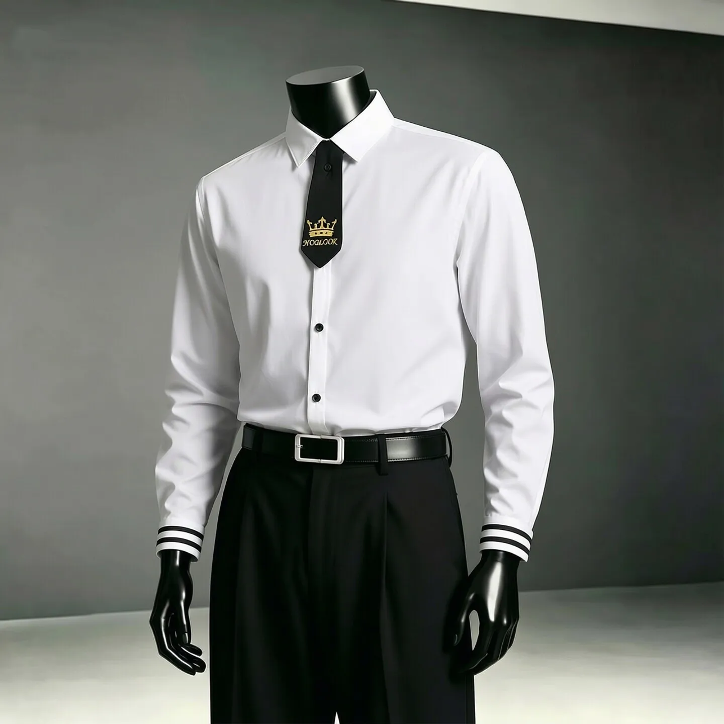 High-quality Embroidered Tie Solid Color Long-sleeved Shirt for Men and Women KTV Nightclubs Barber Shops Workwear Uniform Shirt