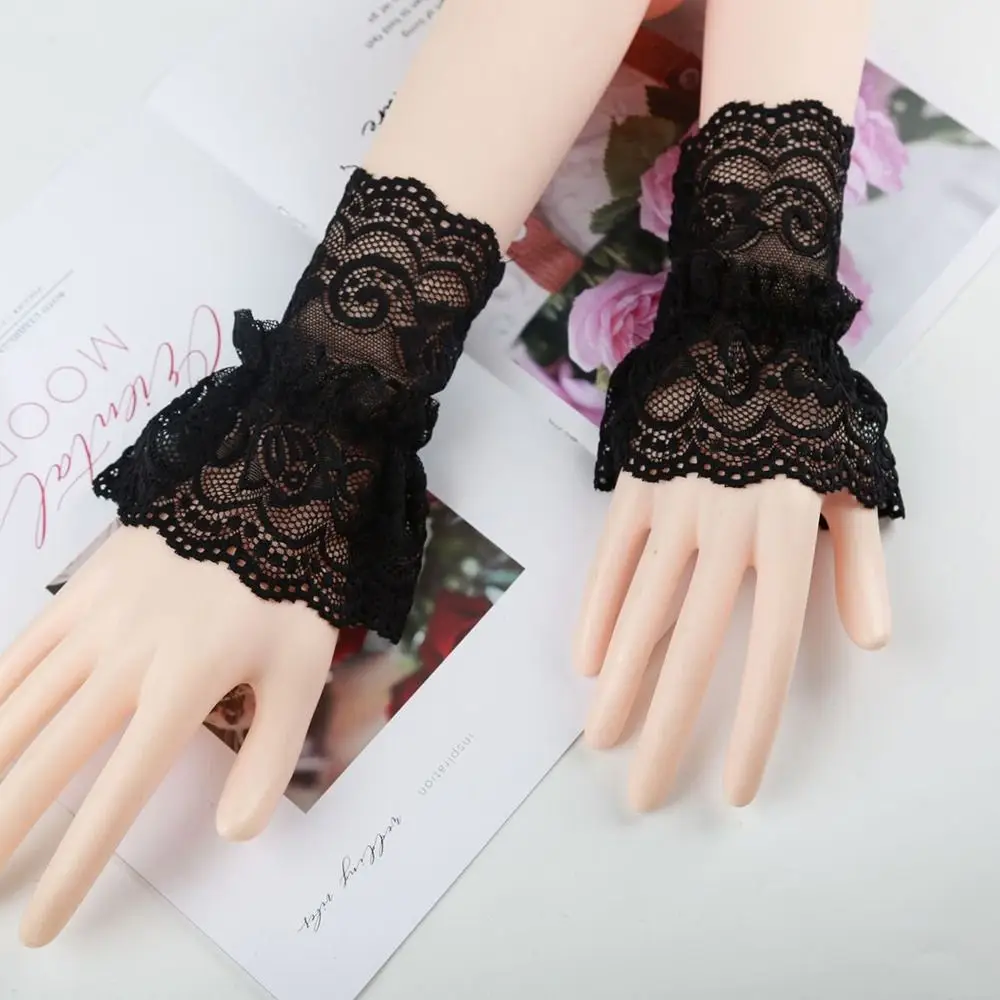 1Pair Sun Protection Arm Cover Gloves Sweater Decorative Detachable Sleeve Cuffs Lace Cuffs Fake Sleeve Ruffles Elbow Sleeve