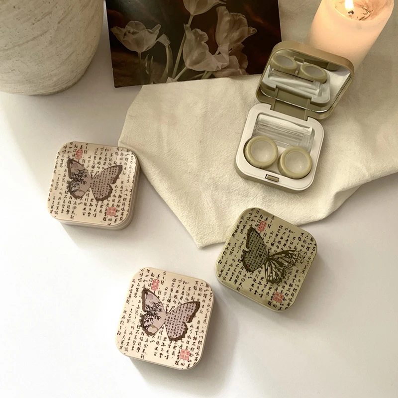 Chinese Style New Contact Lens Case Kit Travel Portable Contact Lens Box Butterfly Contact Lens Container Outdoor Gift