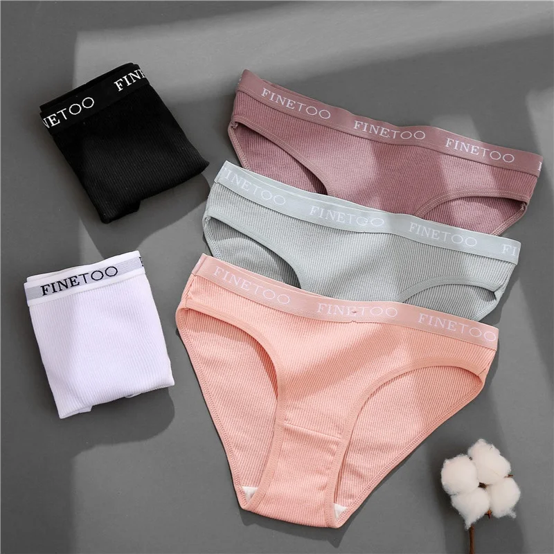FINETOO 3PCS/Set Women\'s Underwear Cotton Panty Sexy Panties Female Underpants Solid Color Panty Intimates Women Lingerie M-2XL