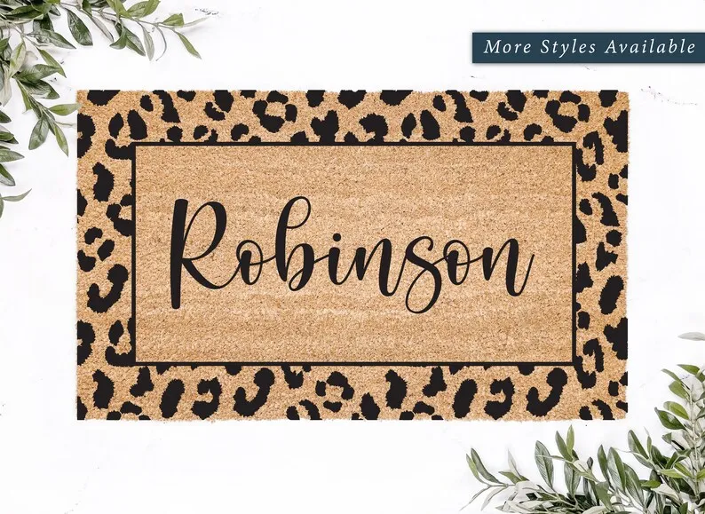 

Leopard Frame Personalized Doormat Custom Coir Last Name Outdoor Decor Rugs Personalized Housewarming Gifts Entrance Hallway Mat