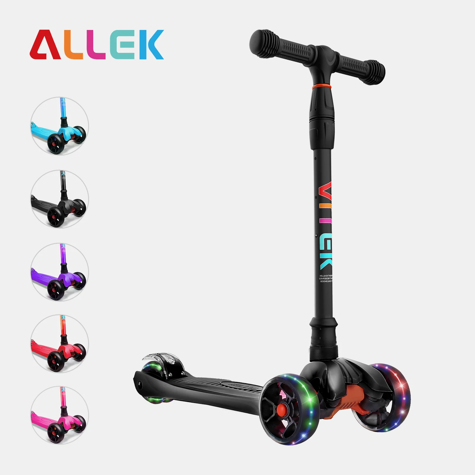 

Allek Kick Scooter Three Wheel Glide Children Scooter with PU Flash Wheels Adjustable Heights for 3-12yrs Kids Heavy Duck Board