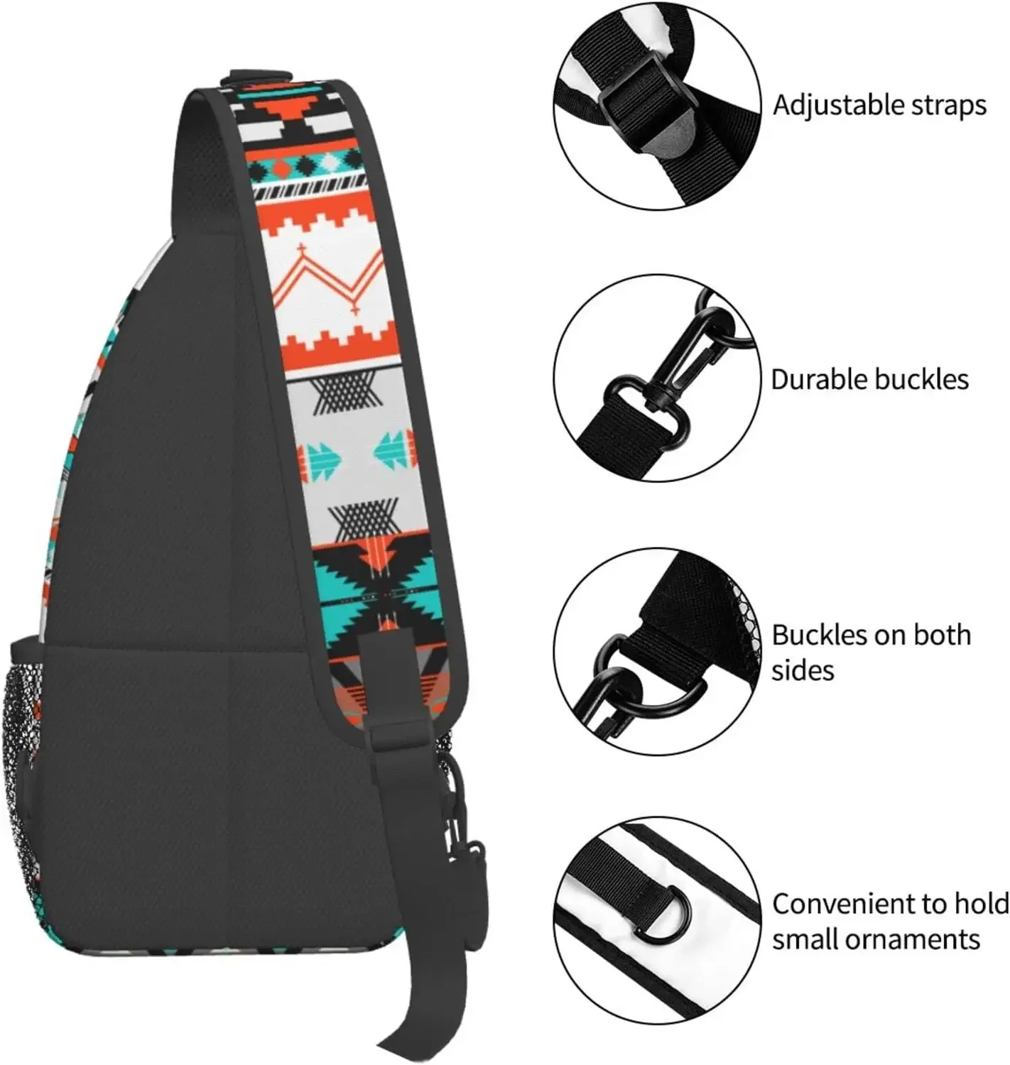 Aztec Design Sling Bag Crossbody Backpack Southwest Native Geometric Chevron Colorful Pattern Sports Travel Hiking