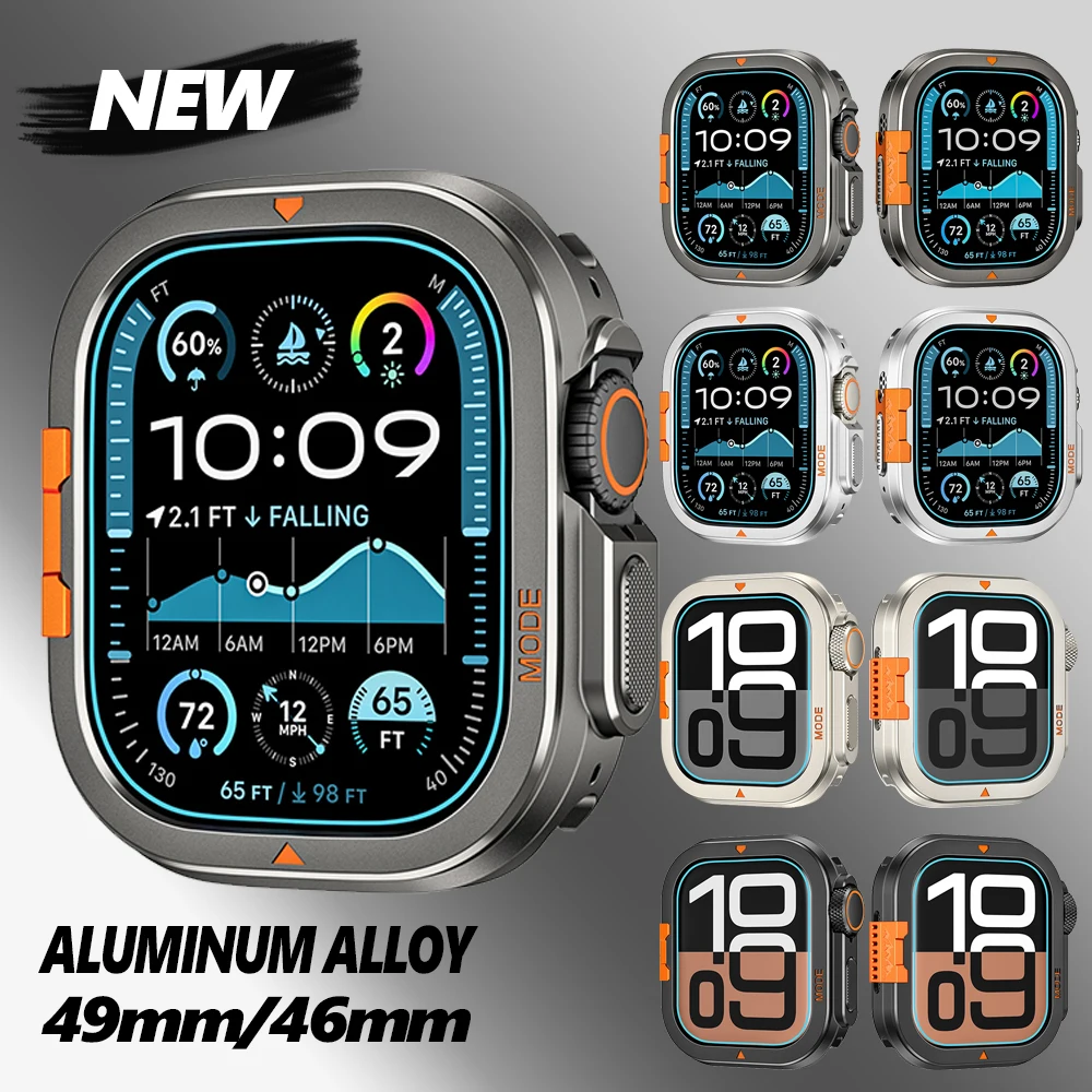 

Men Metal Alloy Luxury Case For Apple Watch Ultra 49mm 10 46mm Aluminum Alloy for iWatch S10 Protective Cover Men Business Case