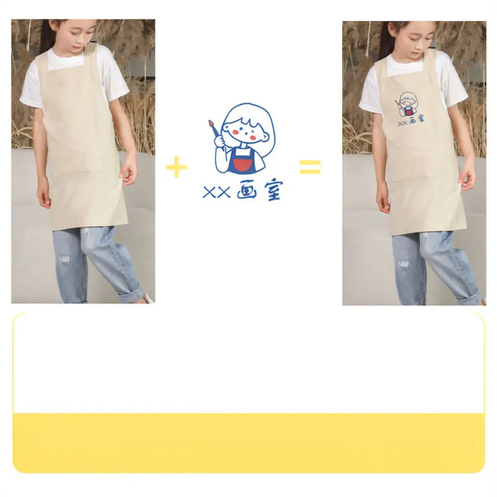 Cute Letter Printed Kids Apron For Painting Drawing Crafting Cooking Protective Linen Bib Smock Unisex School Supplies