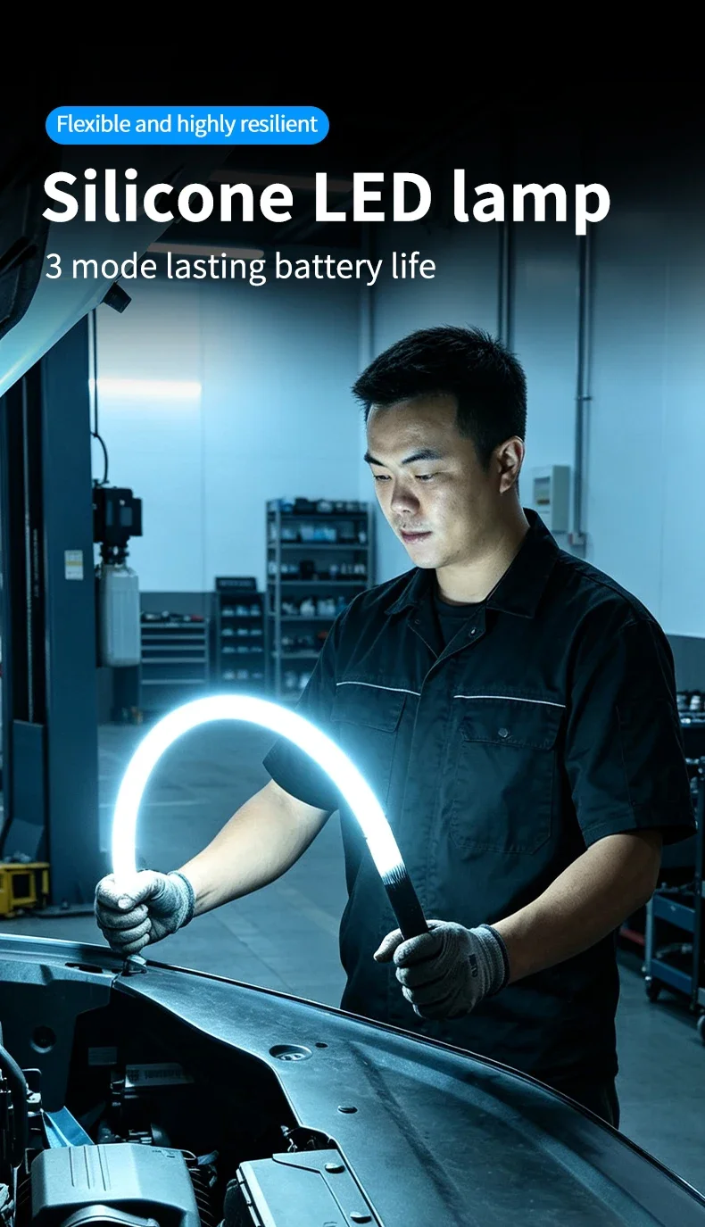 Tragbare Biegbare LED-Taschenlampe mit Hoher Helligkeit, Flexible Arbeitsleuchte, Wiederaufladbare Taschenlampe für Mechaniker und Autoreparaturen – Detail 1